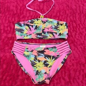 art class Pink Tropical Leaf Girls Bikini Set